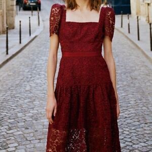 NWT Self portrait Burgundy Guipure lace midi dress-T7